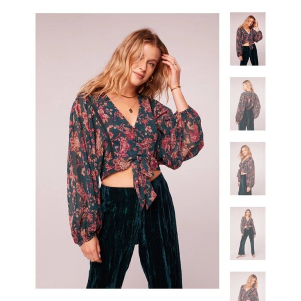 Women’s Band Of The Free River Deep Pine Paisley Tie Front Crop Top